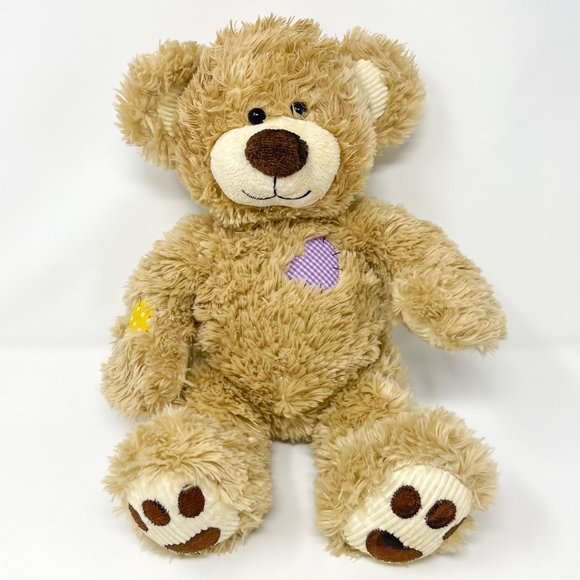 Build a Bear Champ 16" Plush Teddy Bear Patches Plaid Purple Heart Corduroy Paws - Picture 1 of 12